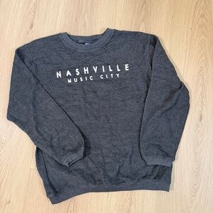 MV Sport Nashville Music City Gray Thermal Crewneck Sweatshirt Size S